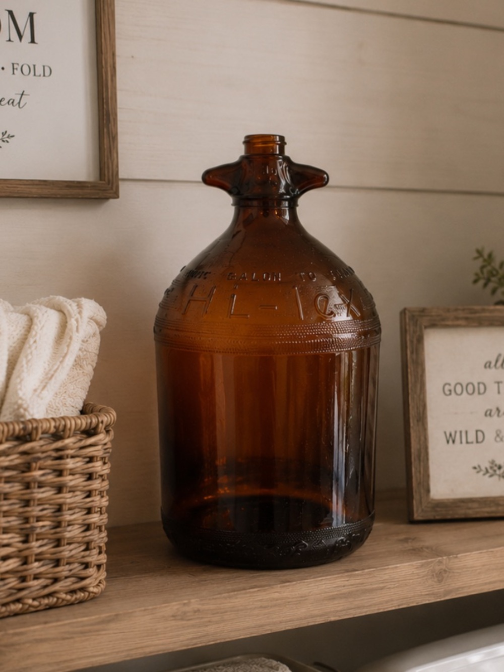 1948 Hi-Lex Bleach Amber Glass One Gallon Jug - Rustic Farmhouse Accent